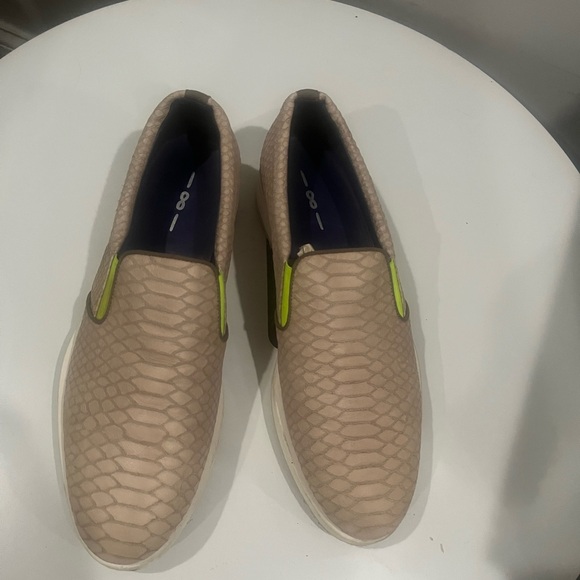 Tan Textured Slip-On Loafers with Elastic Panels - Picture 1 of 10